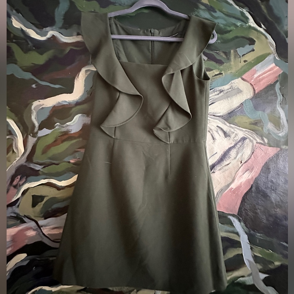 French Connection Olive Mini Dress with Ruffles